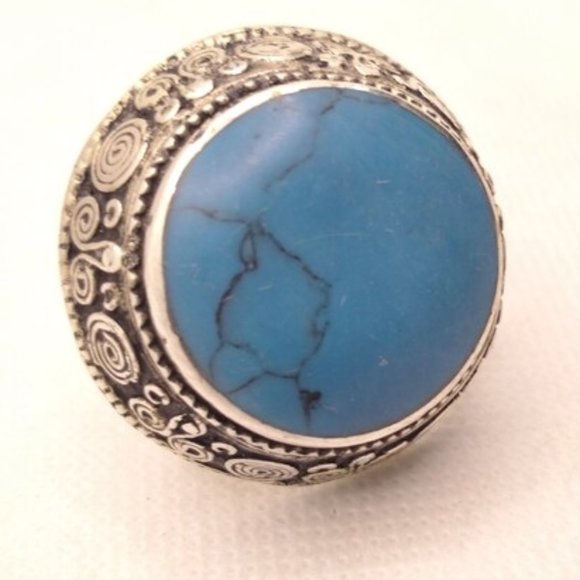 Handmade Kuchi Tribal Stone Ring, Massive Stone Ring, Round Shape Ring, Kuchi - Picture 1 of 4